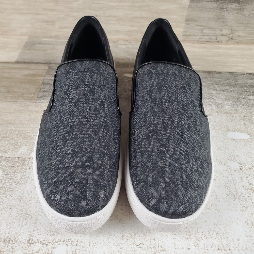 Michael Kors Keaton Womens Shoes Sz 6.5 M Black Signature Logo Slip On Sneakers - Picture 2 of 10